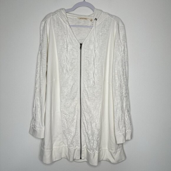 Soft Surroundings Hoodie Jacket 1X White Embroidered Zip Front Pockets - Picture 1 of 9